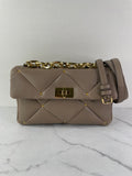 Valentino Clay (Taupe) Nappa Patchwork Roman Stud Shoulder/Crossbody Bag