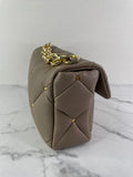 Valentino Clay (Taupe) Nappa Patchwork Roman Stud Shoulder/Crossbody Bag