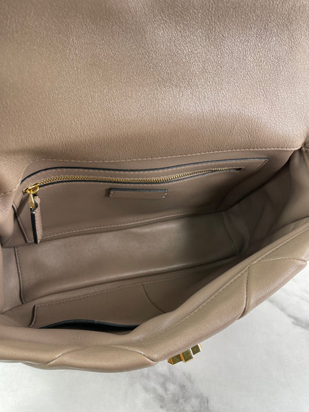Valentino Clay (Taupe) Nappa Patchwork Roman Stud Shoulder/Crossbody Bag