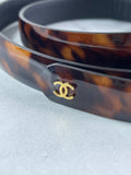 CHANEL CC Brown Leopard Print Patent Leather Skinny Belt Size 75/30