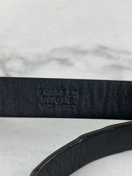 CHANEL CC Brown Leopard Print Patent Leather Skinny Belt Size 75/30