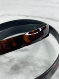 CHANEL CC Brown Leopard Print Patent Leather Skinny Belt Size 75/30