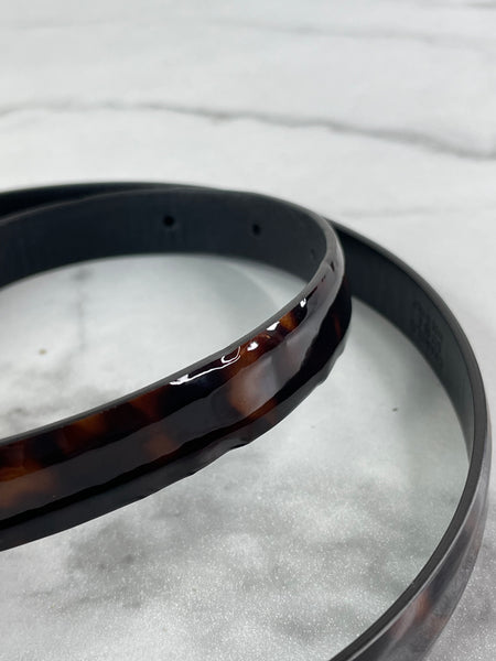 CHANEL CC Brown Leopard Print Patent Leather Skinny Belt Size 75/30
