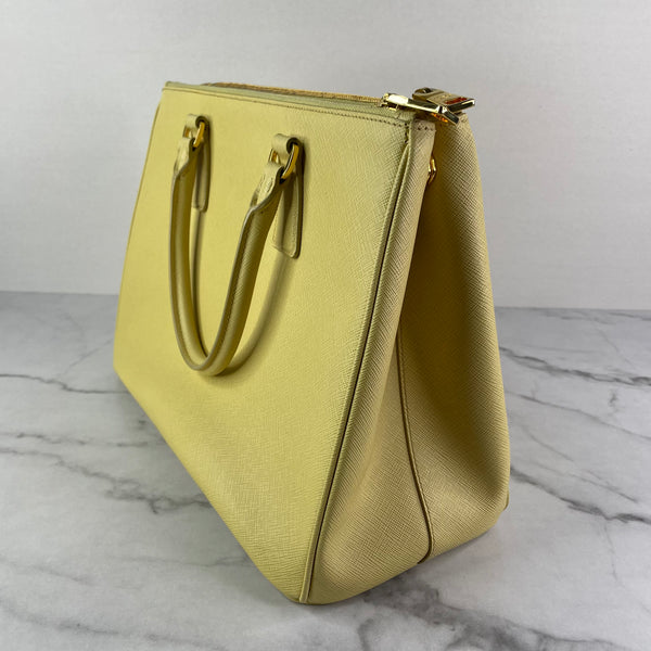 Prada Saffiano Pale Yellow Saffiano Lux Double Zip Medium Crossbody/Shoulder Bag