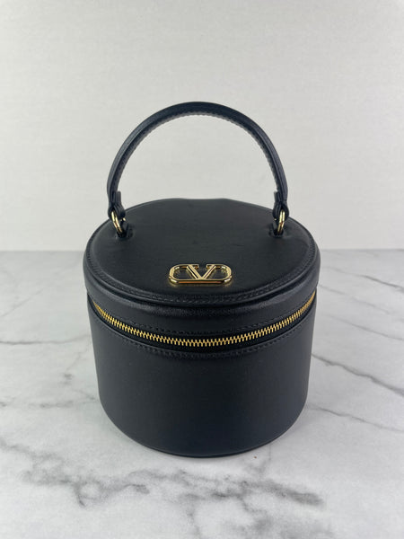 VALENTINO Vlogo Black Leather Jewelry Box/Signature Vanity Case