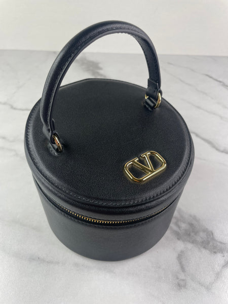 VALENTINO Vlogo Black Leather Jewelry Box/Signature Vanity Case