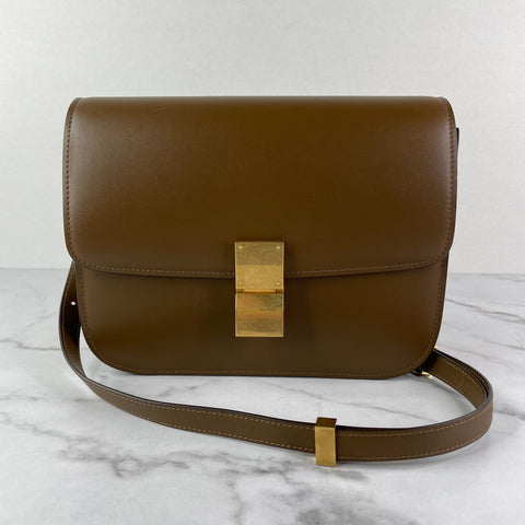 CELINE Camel Box Calfskin Medium Classic Box Flap Crossbody/Shoulder Bag