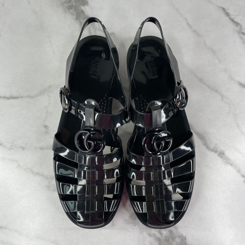 GUCCI Unisex Black GG Marmont Jelly Sandals Size 8