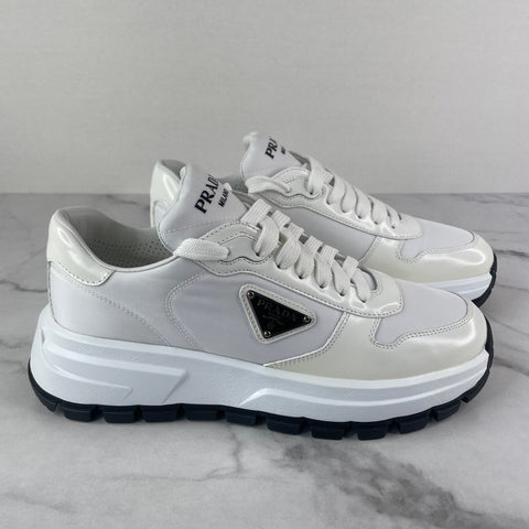 PRADA White/Black Re-Nylon Gabardine Sneakers Size 39
