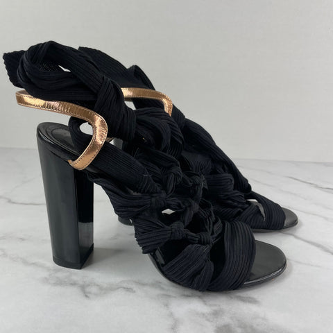 DRIES VAN NOTEN Black Wrap-Around Ankle Sandals Size 37.5