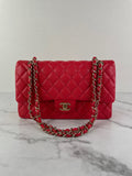 CHANEL Raspberry (Pink/Red) Caviar Quilted Medium Classic Double Flap Bag