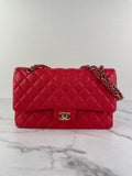 CHANEL Raspberry (Pink/Red) Caviar Quilted Medium Classic Double Flap Bag
