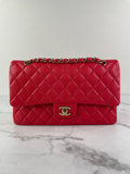 CHANEL Raspberry (Pink/Red) Caviar Quilted Medium Classic Double Flap Bag