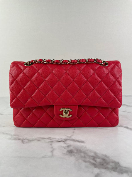 CHANEL Raspberry (Pink/Red) Caviar Quilted Medium Classic Double Flap Bag