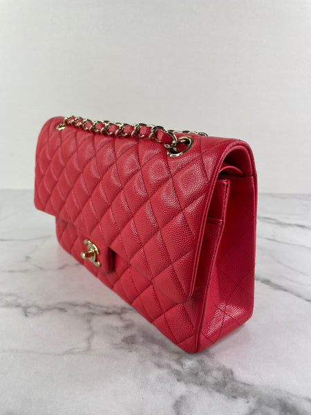 CHANEL Raspberry (Pink/Red) Caviar Quilted Medium Classic Double Flap Bag