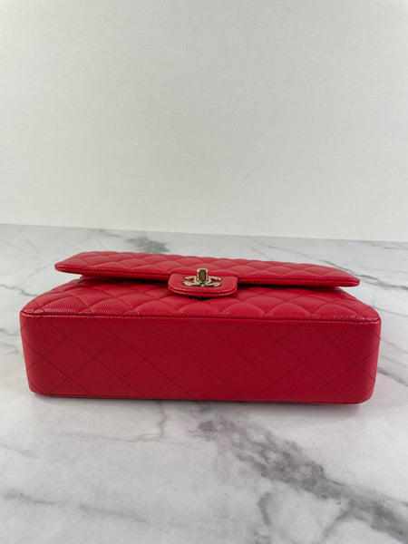 CHANEL Raspberry (Pink/Red) Caviar Quilted Medium Classic Double Flap Bag