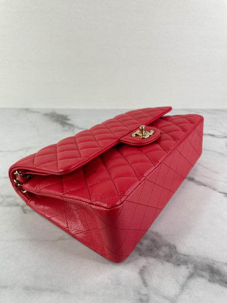 CHANEL Raspberry (Pink/Red) Caviar Quilted Medium Classic Double Flap Bag