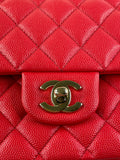 CHANEL Raspberry (Pink/Red) Caviar Quilted Medium Classic Double Flap Bag