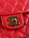 CHANEL Raspberry (Pink/Red) Caviar Quilted Medium Classic Double Flap Bag