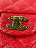 CHANEL Raspberry (Pink/Red) Caviar Quilted Medium Classic Double Flap Bag