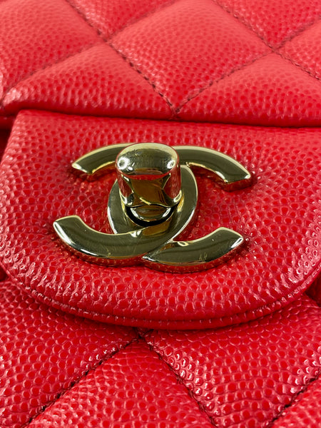 CHANEL Raspberry (Pink/Red) Caviar Quilted Medium Classic Double Flap Bag