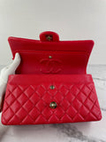 CHANEL Raspberry (Pink/Red) Caviar Quilted Medium Classic Double Flap Bag