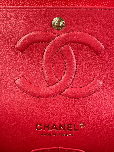 CHANEL Raspberry (Pink/Red) Caviar Quilted Medium Classic Double Flap Bag