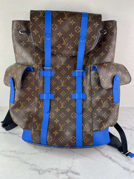 LOUIS VUITTON Monogram Macassar Blue Christopher MM Backpack