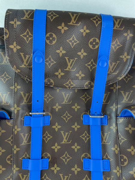 LOUIS VUITTON Monogram Macassar Blue Christopher MM Backpack