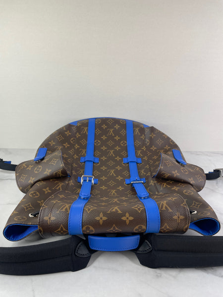 LOUIS VUITTON Monogram Macassar Blue Christopher MM Backpack