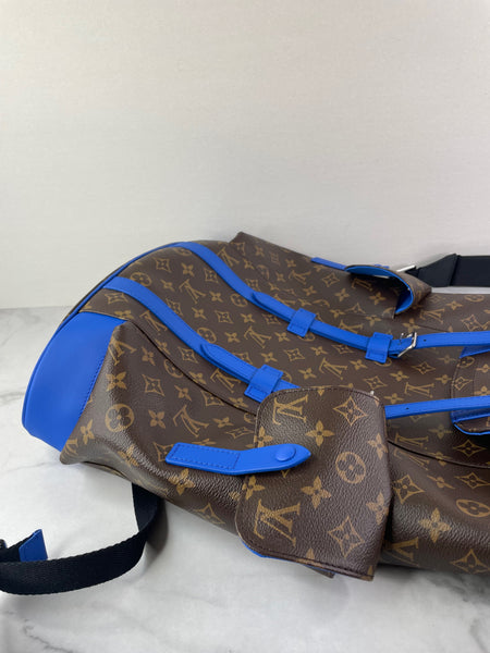 LOUIS VUITTON Monogram Macassar Blue Christopher MM Backpack