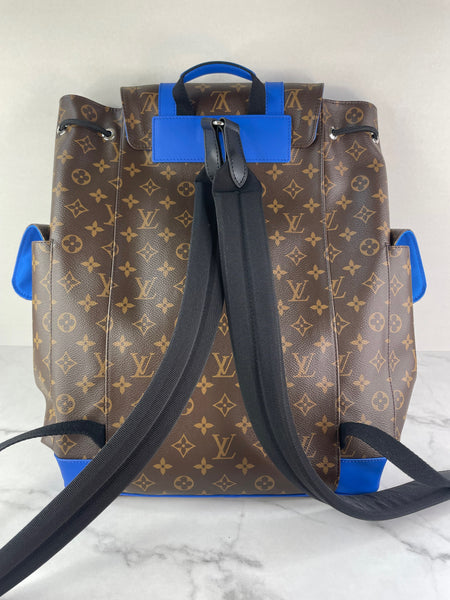 LOUIS VUITTON Monogram Macassar Blue Christopher MM Backpack