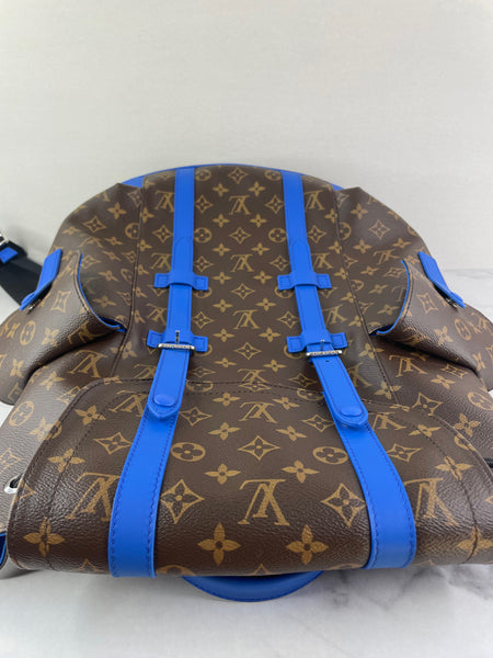 LOUIS VUITTON Monogram Macassar Blue Christopher MM Backpack
