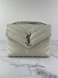 SAINT LAURENT Cream/Off White Small Loulou Matelassé Leather Crossbody/Shoulder Bag