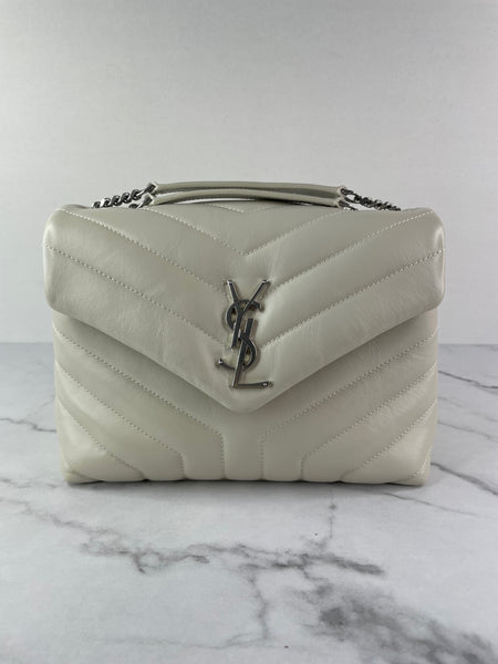 SAINT LAURENT Cream/Off White Small Loulou Matelassé Leather Crossbody/Shoulder Bag