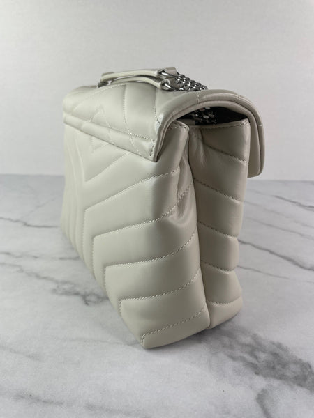 SAINT LAURENT Cream/Off White Small Loulou Matelassé Leather Crossbody/Shoulder Bag