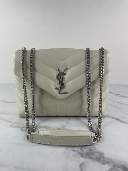 SAINT LAURENT Cream/Off White Small Loulou Matelassé Leather Crossbody/Shoulder Bag