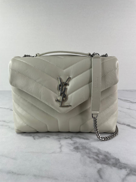 SAINT LAURENT Cream/Off White Small Loulou Matelassé Leather Crossbody/Shoulder Bag