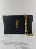 SAINT LAURENT Black CLASSIC CASSANDRE CHAIN WALLET IN GRAIN DE POUDRE LEATHER