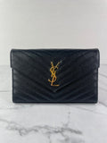 SAINT LAURENT Black CLASSIC CASSANDRE CHAIN WALLET IN GRAIN DE POUDRE LEATHER