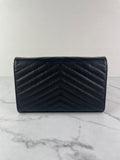 SAINT LAURENT Black CLASSIC CASSANDRE CHAIN WALLET IN GRAIN DE POUDRE LEATHER