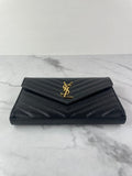 SAINT LAURENT Black CLASSIC CASSANDRE CHAIN WALLET IN GRAIN DE POUDRE LEATHER