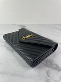 SAINT LAURENT Black CLASSIC CASSANDRE CHAIN WALLET IN GRAIN DE POUDRE LEATHER