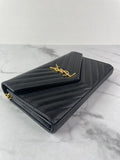 SAINT LAURENT Black CLASSIC CASSANDRE CHAIN WALLET IN GRAIN DE POUDRE LEATHER