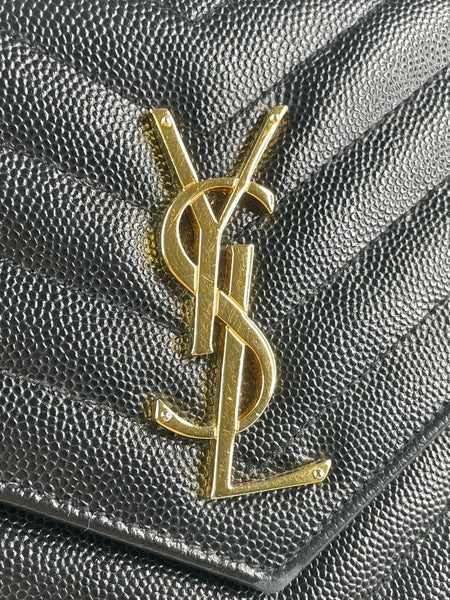 SAINT LAURENT Black CLASSIC CASSANDRE CHAIN WALLET IN GRAIN DE POUDRE LEATHER