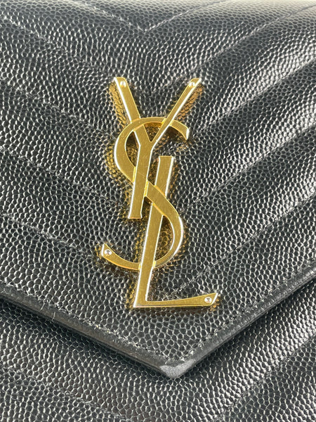 SAINT LAURENT Black CLASSIC CASSANDRE CHAIN WALLET IN GRAIN DE POUDRE LEATHER