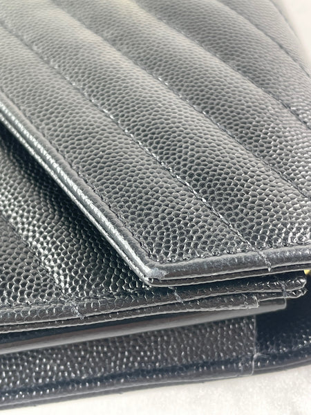 SAINT LAURENT Black CLASSIC CASSANDRE CHAIN WALLET IN GRAIN DE POUDRE LEATHER