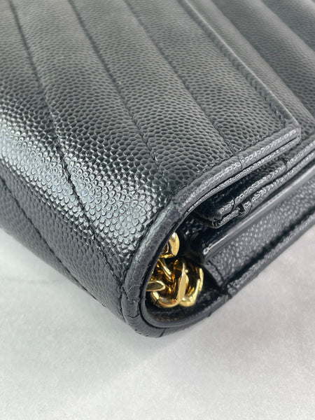 SAINT LAURENT Black CLASSIC CASSANDRE CHAIN WALLET IN GRAIN DE POUDRE LEATHER