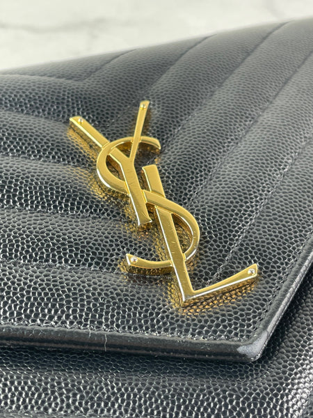 SAINT LAURENT Black CLASSIC CASSANDRE CHAIN WALLET IN GRAIN DE POUDRE LEATHER