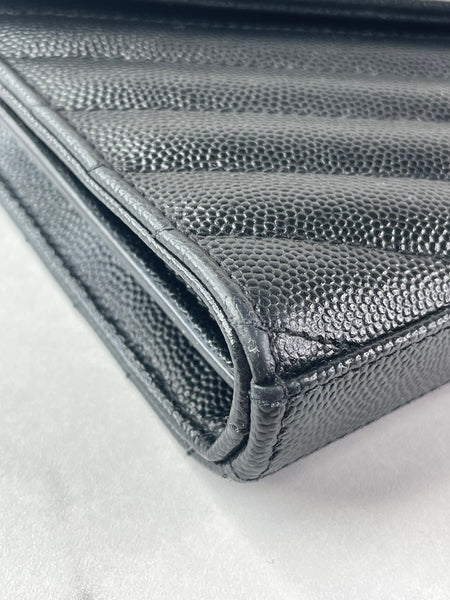 SAINT LAURENT Black CLASSIC CASSANDRE CHAIN WALLET IN GRAIN DE POUDRE LEATHER